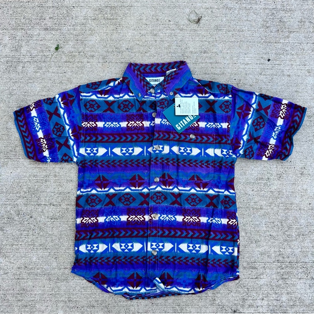 Vintage Kids Deadstock Gitano Short Sleeve Shirt Purple Blue Medium (10/12)